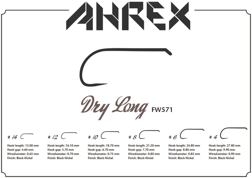 Ahrex FW571 Long Dry Fly Barbless Hook Size #4