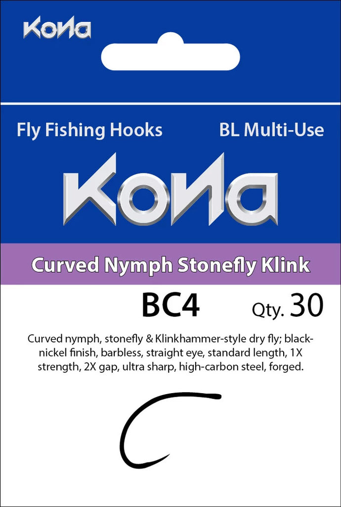 Kona Hooks | BC4 Curved Nymph Stonefly Klink Barbless 30 Pack